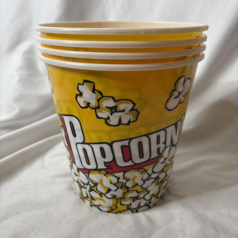 Popcorn Buckets Container Bowl Thick Plastic Reusable 4-Pack‎ Movie Snack - Picture 3 of 6
